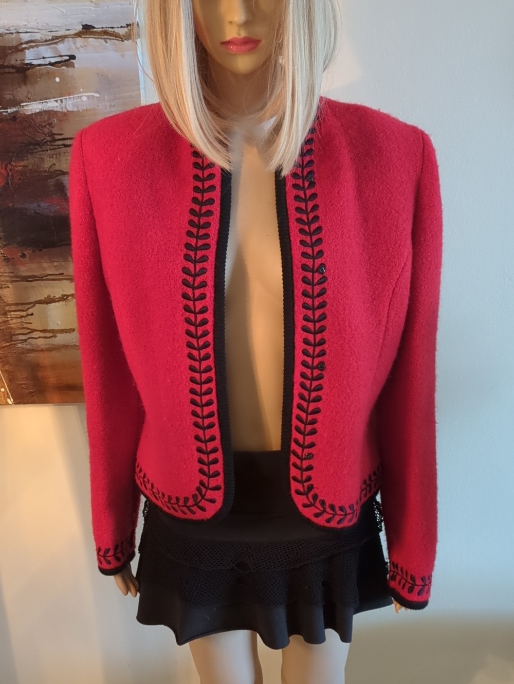 Red Cropped Embroidered Women’s Jacket, Size 10.